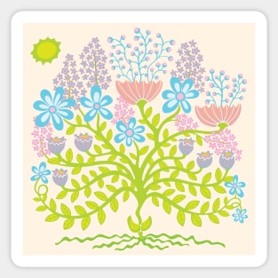 FLOWER BURST Retro Boho Floral Botanical in Pastel Pink Blue Lavender Green - UnBlink Studio by Jackie Tahara Sticker